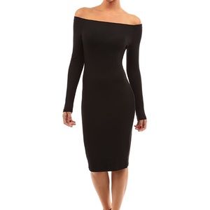 Off the Shoulder Long Sleeved Black Dress
